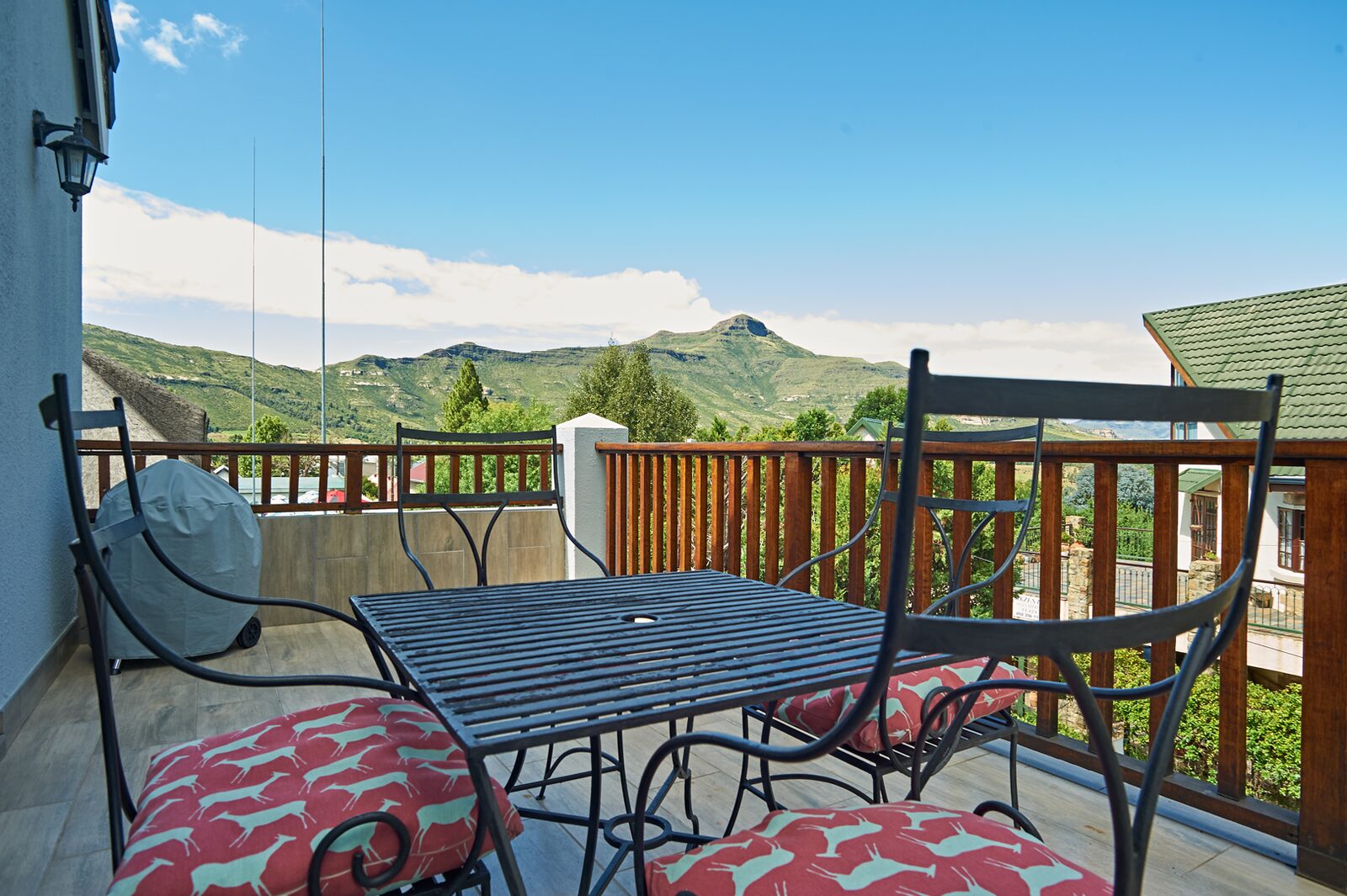 The Loft patio looking over the Maluti Mountains at sunset