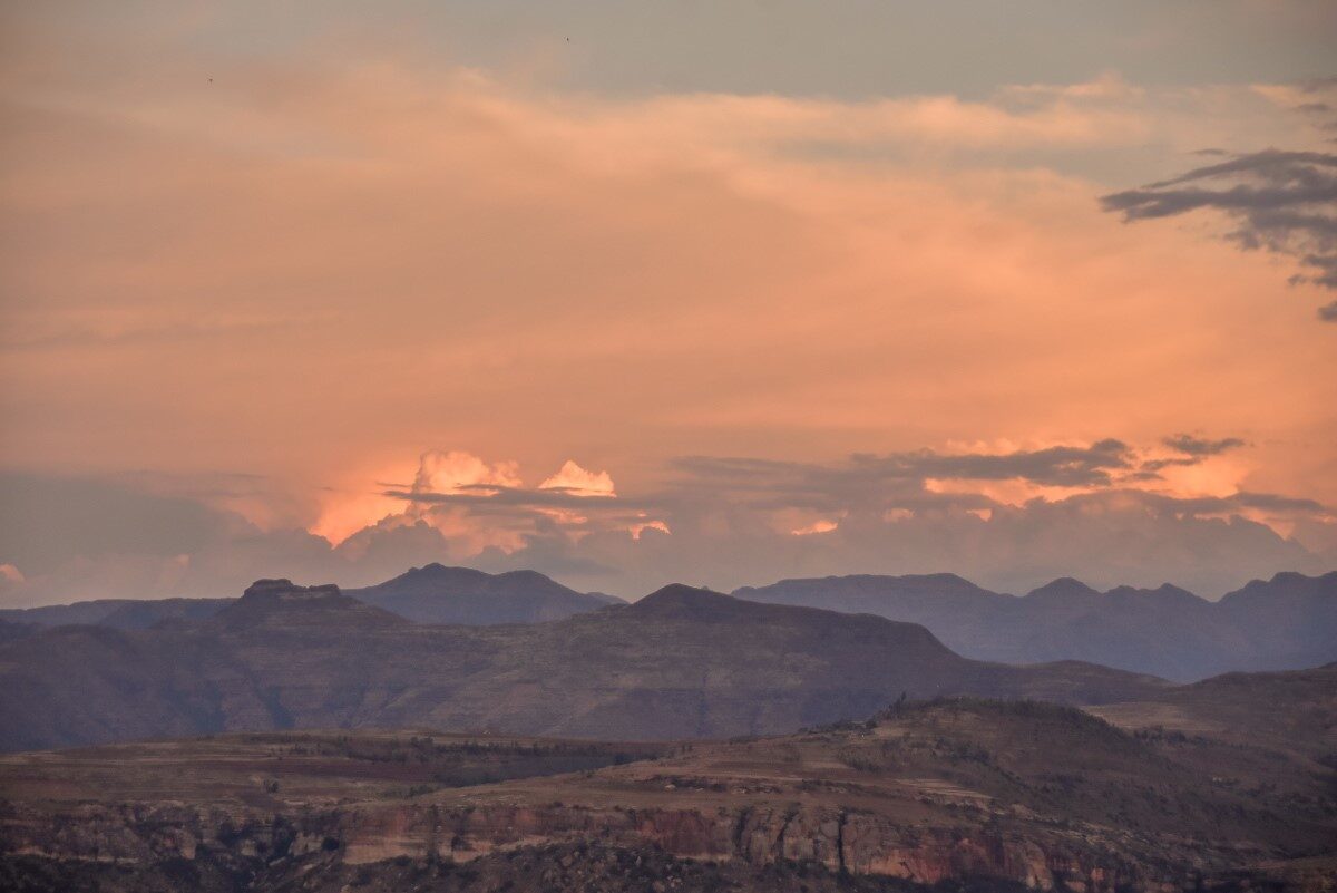 Sunset over the Maluti Mountain range seen from Clarens in the Free State